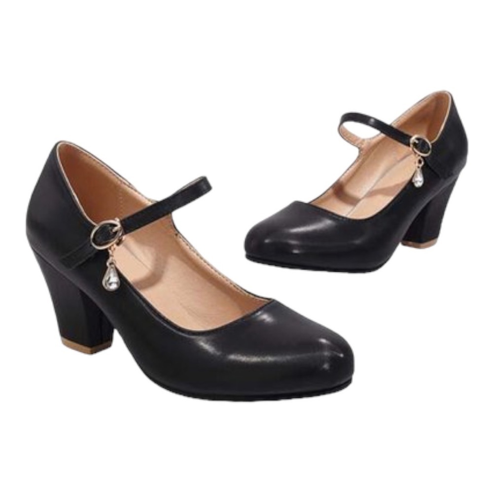BUTITI Black Charm-Accent Block-Heel Pump - Women